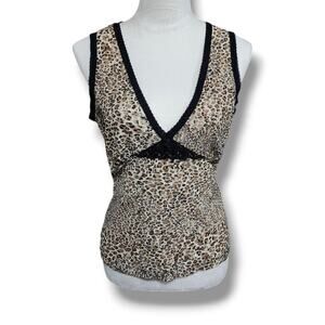 Vintage Y2K Leopard Print Lace Tank Top